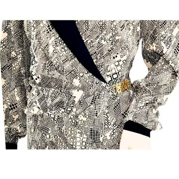 NWT Trina Turk Black Tan Beige Abstract Geometric Animal Print Silk Dress L 12 - Picture 7 of 10